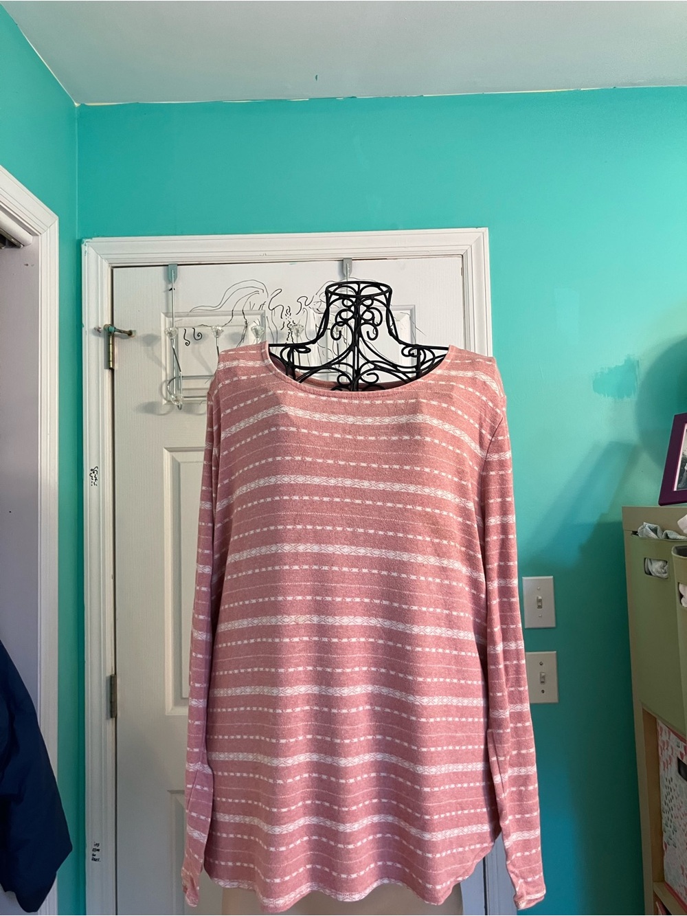 Old Navy Dusty Rose and White Striped Long-Sleeve Tee